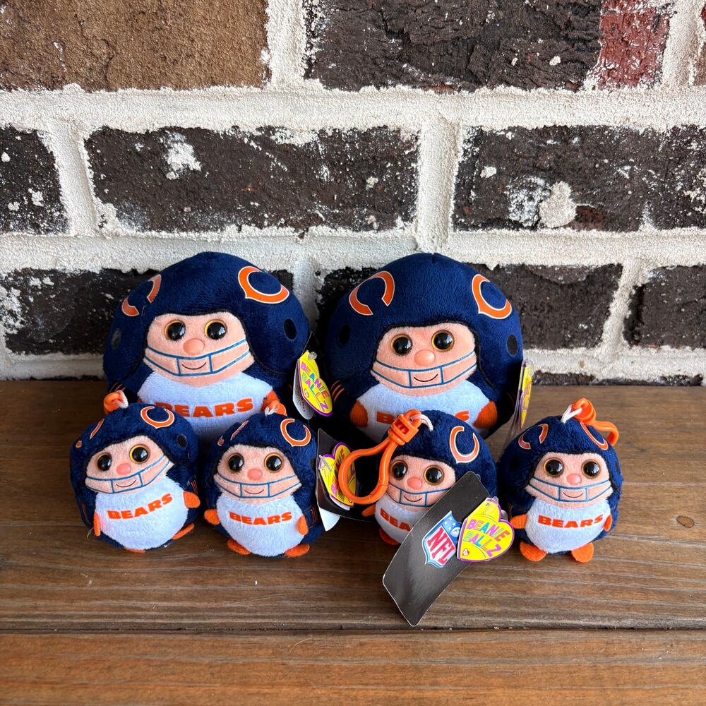 Ty Beanie Ballz Chicago Bears NFL Plush Lot of 6 Mixed Sizes Clips Some NWT